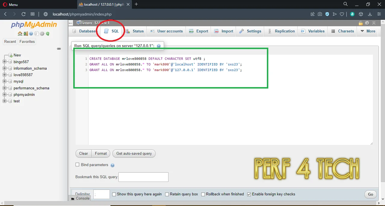 Setup database in PHPMyAdmin page