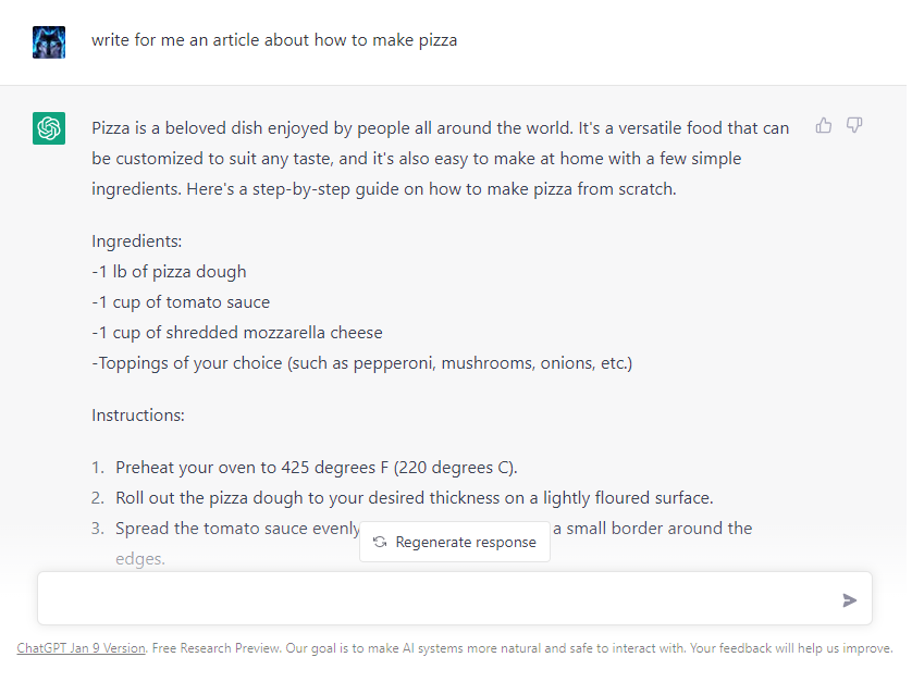 ask chat gbt for how to make pizza