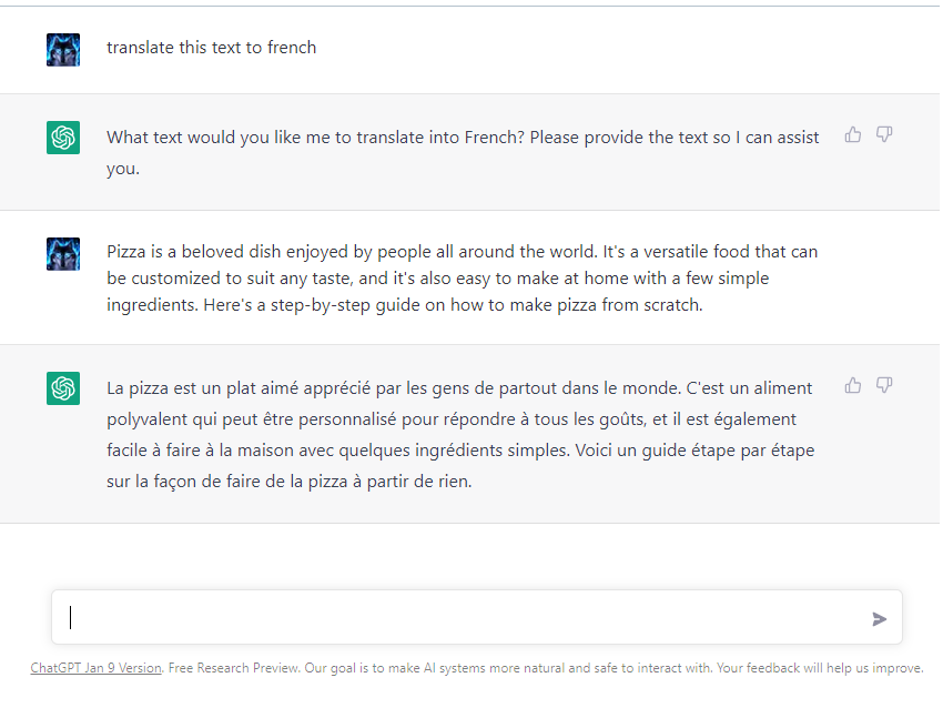 chat gpt translate text to french